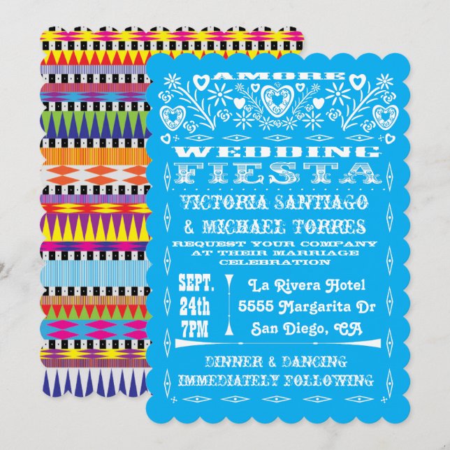 Convite Aztec Gráfico Mexicano Wedding Papel Picado convid (Frente/Verso)
