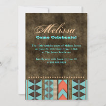 Aztec Sweet 16 Invitation Blue Brown Legal Padrão