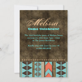 Convite Aztec Sweet 16 Invitation Blue Brown Legal Padrão