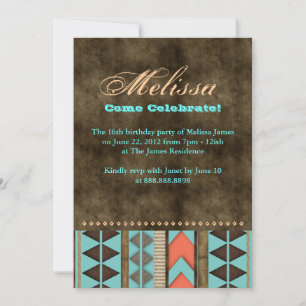 Convite Aztec Sweet 16 Invitation Blue Brown Legal Padrão