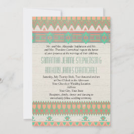 Convite Aztec Tribal Nativo Pastel Peach/Aqua