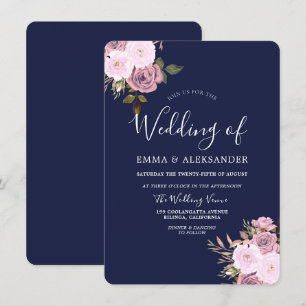 Convite Azuis marinhos & casamento floral Dourado