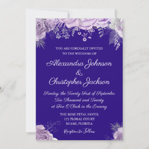 Convite Azuis marinhos, casamento roxo da lavanda branca