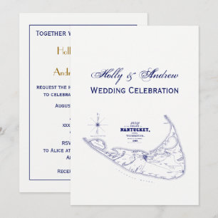 Convite Azuis marinhos do mapa do vintage das MÃES da ilh