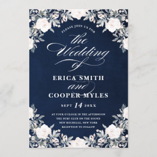 Convite Azuis marinhos escuros florais clássicos pródigos