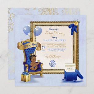 Convite Azuis marinhos pequenos do príncipe Coroa Ouro do