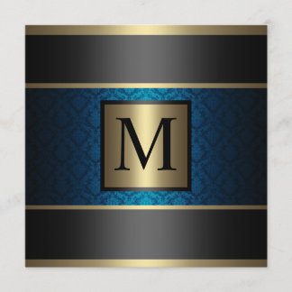 Convite Azuis marinhos, preto e ouro do damasco do