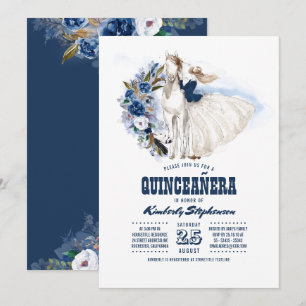Convite Azuis marinhos Quinceañera ocidental - 15o