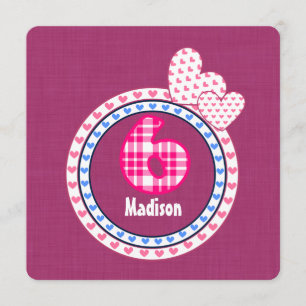 Convite Azul 003 do rosa da criança de seis anos do