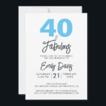 Convite Azul 40 e fabuloso | aniversário de 40 anos<br><div class="desc">Um convite para fotos chique, elegante e aniversário de 40 anos que você pode personalizar e enviar para a sua festa da quadragésima festa de aniversário. As palavras "40 e Fabuloso", a preto e azul, são definidas utilizando a caligrafia elegante e a tipografia moderna. Desenvolvido exclusivamente para você pelo Happy...</div>