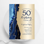 Convite Azul-Agate do Marinho Dourado 50º aniversário<br><div class="desc">Marinho azul e ouro agate 50º convite de aniversário. Elegante design moderno com cor azul-real de água agate marble geode fundo, fonte falsa de ouro brilhante e script de tipografia. Trendy convida o cartão perfeito para uma comemoração de dia das mulheres na moda. Impressos convites Zazzle ou modelo de impressão...</div>