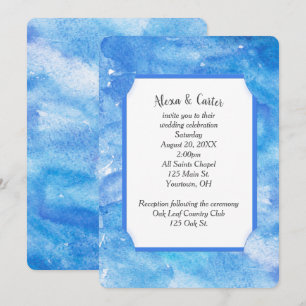 Convite Azul Água-Forte Abstrato para Casamento