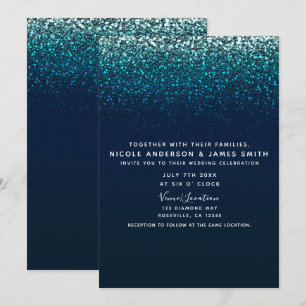 Convite Azul Água Naval Brilho Glitter Moderno Glam Casame