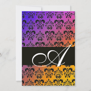 Convite AZUL AMARELO ROXO PRETO DAMASCO MONOGRAMA ,branco