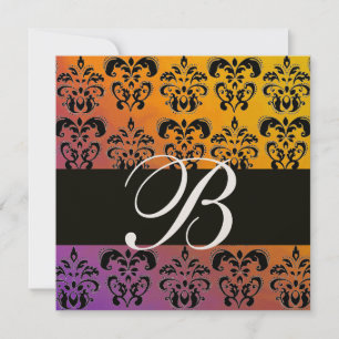 Convite AZUL AMARELO ROXO PRETO DAMASCO MONOGRAMA ,Dourado