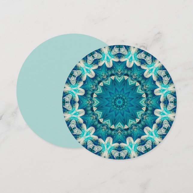 Convite Azul Aqua Mandala Rosette Retro Hippie (Frente/Verso)