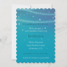 Convite Azul Aqua Mermaid Sparkle Birthday
