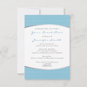 Convite Azul Aquamarino Azul Navy Chevron Prata Cinza