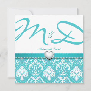 Convite Azul-aquático com monograma personalizado