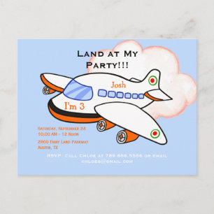 Convite Azul Avião Pousa na Minha Festa de Anivers