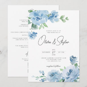 Convite Azul-Azul-Azul-Luz QR Tudo Em Um Casamento
