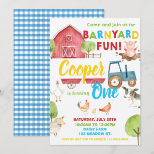 Convite Azul Azul, primeiro aniversario De Festa De Barnya