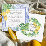 Convite Azul, Azulejo Branco, Lemon, Floral Citrus Foliage<br><div class="desc">"Azulejo Branco Azul Limão Citrino Floral Foliage Convites Russos de Casamento." O azulejo azul e branco da fazenda russa dispara perfeitamente os limões pintados pela aquarela com flores de citros e folhagem de folha verde. Toda a trabalho de arte foi pintada à mão por uma artista e designer internacionalmente licenciada,...</div>