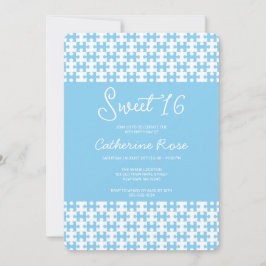 Convite Azul-Bebê E Quebra-cabeça Branco Checkered Sweet 1