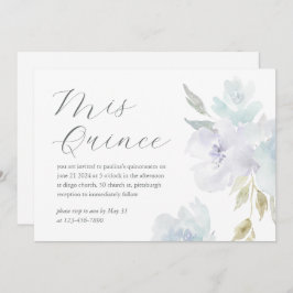 Convite Azul bonito Floral 15 Anos Aniversário Quinceañera