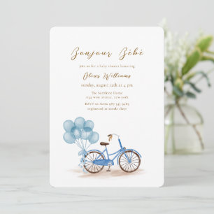 Convite Azul Bonjour Bébé Balão Bicicleta Chá de Bebê