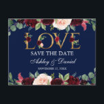 Convite Azul Borgonha Aquarela Floral Amor Save Th<br><div class="desc">Cartão Postal Aquarela Azul Borgonha Floral Amor Save The Date</div>
