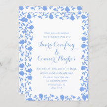 Azul Branco Bonito Romântico Floral Moderno e Azul