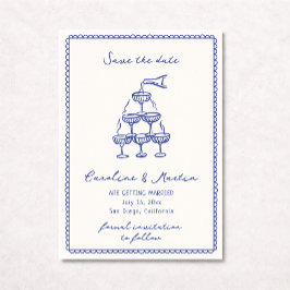 Convite Azul branco, casamento desenhado pela mão salvo a 