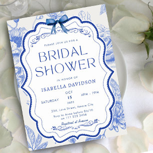 Convite Azul Branco Chinoiserie Vintage Floral Chá da Tard