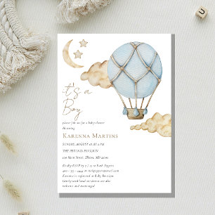 Convite Azul, branco de balão de ar quente é um Chá de fra