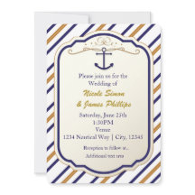 Convite Azul Branco Dourado Âncora Náutica Elegant