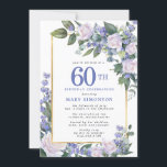 Convite Azul branco Dourado Floral 60º aniversário<br><div class="desc">Honra uma mulher especial com esta elegante e feminina 60ª Convite de aniversário. O 60º está escrito em texto azul grande. A comemoração de aniversário segue. O nome do convidado também está em letras azuis. O resto do texto é cinza de pomba mole. Os detalhes da comemoração de aniversário são...</div>