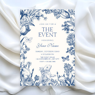 Convite Azul Branco Floral botânico vintage