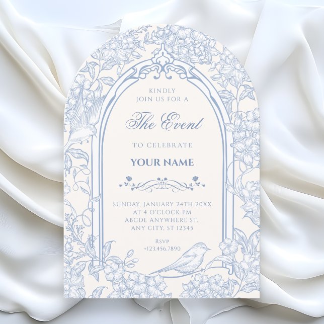 Convite Azul branco floral pássaro artístico  (Criador carregado)
