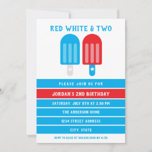 Convite Azul branco vermelho segundo aniversário 4 de julh