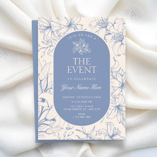 Convite Azul branco vintage floral elegante