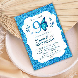 Convite Azul brilho vibrante fofo vibrante 9º aniversário