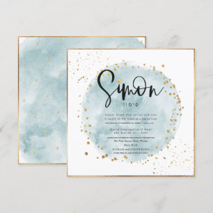 Convite Azul Brugado Dourado Confetti Bar Mitzvah