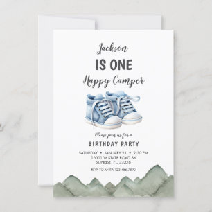 Convite Azul, Calçados de bebê, Aniversário da Pequena Cam