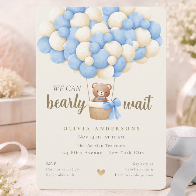 Convite Azul Caprichoso Mal Podemos Esperar Menino Chás de (Whimsical Blue We can Bearly Wait Boy Baby Shower Invitation)