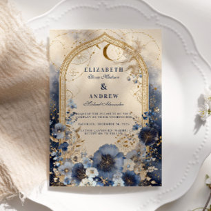 Convite Azul Celestial e Casamento Dourado