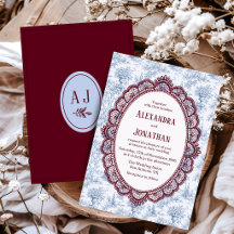 Azul Centáurea Borgonha Renda Vintage Casamento