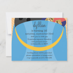 Convite Azul-Céu Na Festa de aniversário Da Boliche