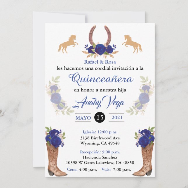 Convite Azul Charro para o Oeste Mexicano (Frente)