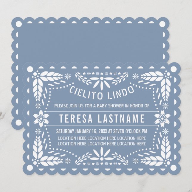 Convite Azul cielito lindo papel picado chá do bebê (Frente/Verso)